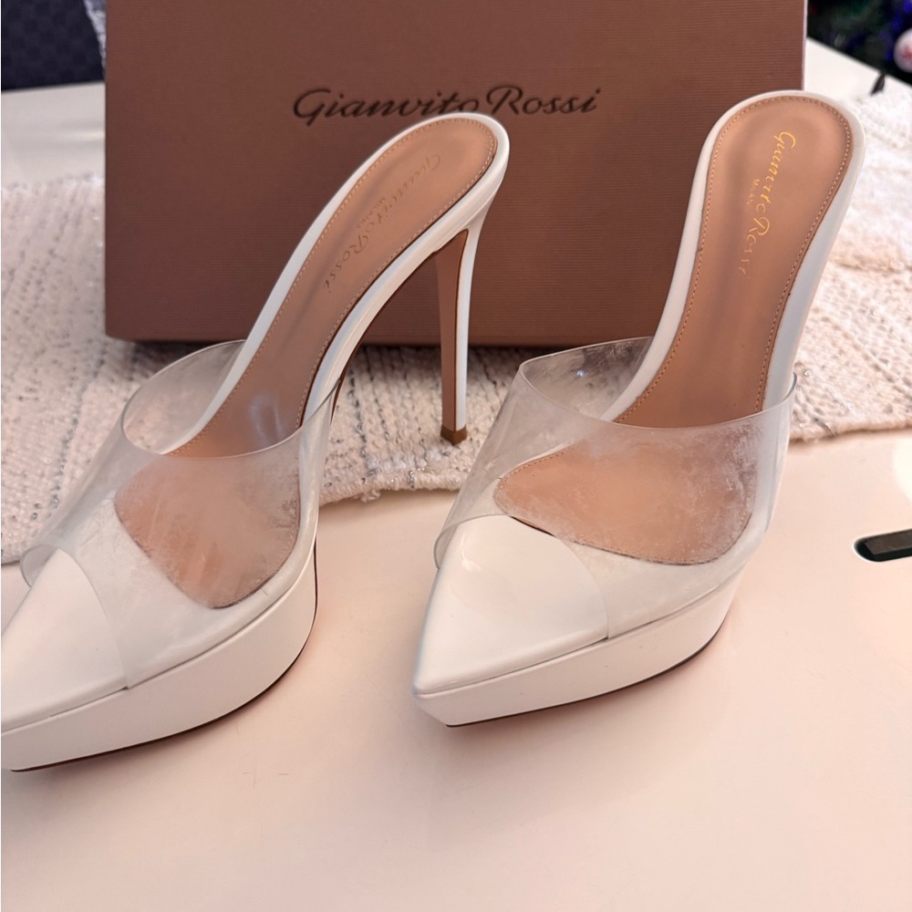 Gianvito Rossi Clear and White Platform Heels